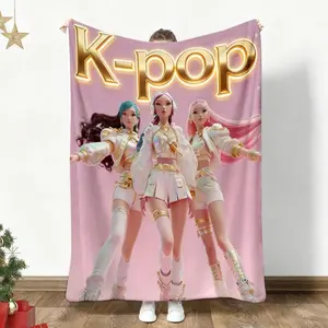1pc K Pop Group Girls Style Print Flannel Blanket Kpop Throw Blankets Perfect for Sofa Bed or Couch Decor Cozy Fall Winter Seasonal Home Accent Modern Style All Season Use Plush Flannel Blanket for Kpop fans Gifts