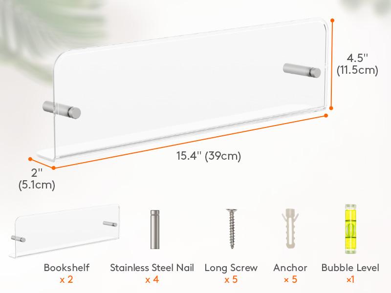 Lifewit 15" Floating Nursery Bookshelf, Clear Acrylic Wall-Mounted Racks for Kids' Magazines/Pictures, Ideal for Bedrooms and Living Rooms
