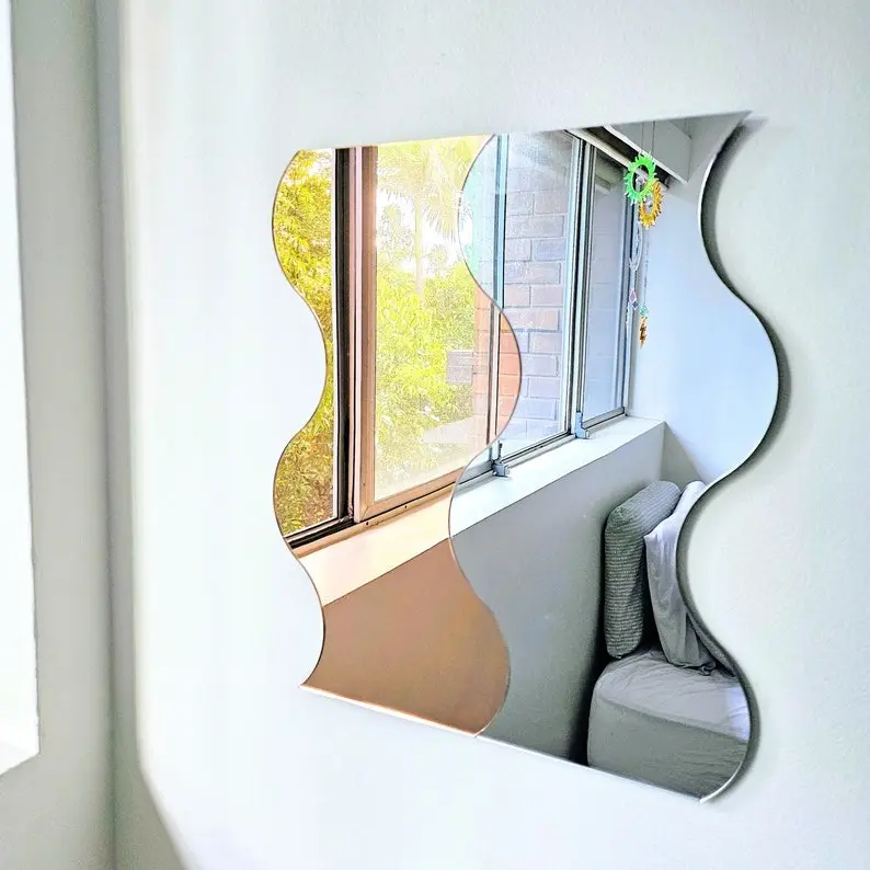 The Rose Gold Double Wave Mirror - Colourful Mirror Wall Art, Unique Modern Home Decor, Retro Mirror, Abstract Mirror, Rose Gold Mirror