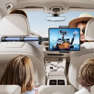 2025 Ultra-Long 18.11-inch Headrest Tablet Holder for Road Trips - 3-in-1 Foldable & Extendable Arm for iPad, Smartphones & Tablets 4.7-13" Devices