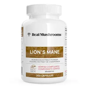 Real Mushrooms Lion’s Mane Supplement Capsules - Organic Extract for Wellbeing - Beta Glucan - Vegan 300 ct - Natural Healthcare Vitamin Fitness