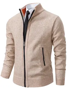 Men's Knit Cardigan Sweater Jacket, Winter New Casual Stand Collar Lined Thick Coat, Warm Zipper Pullover Outerwear,Dad Gifts, Collared Jacket