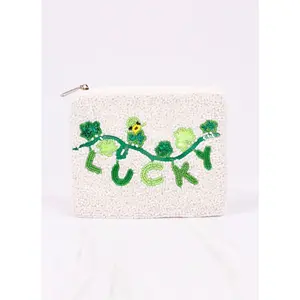 Lucky Clover Beaded Pouch Green
