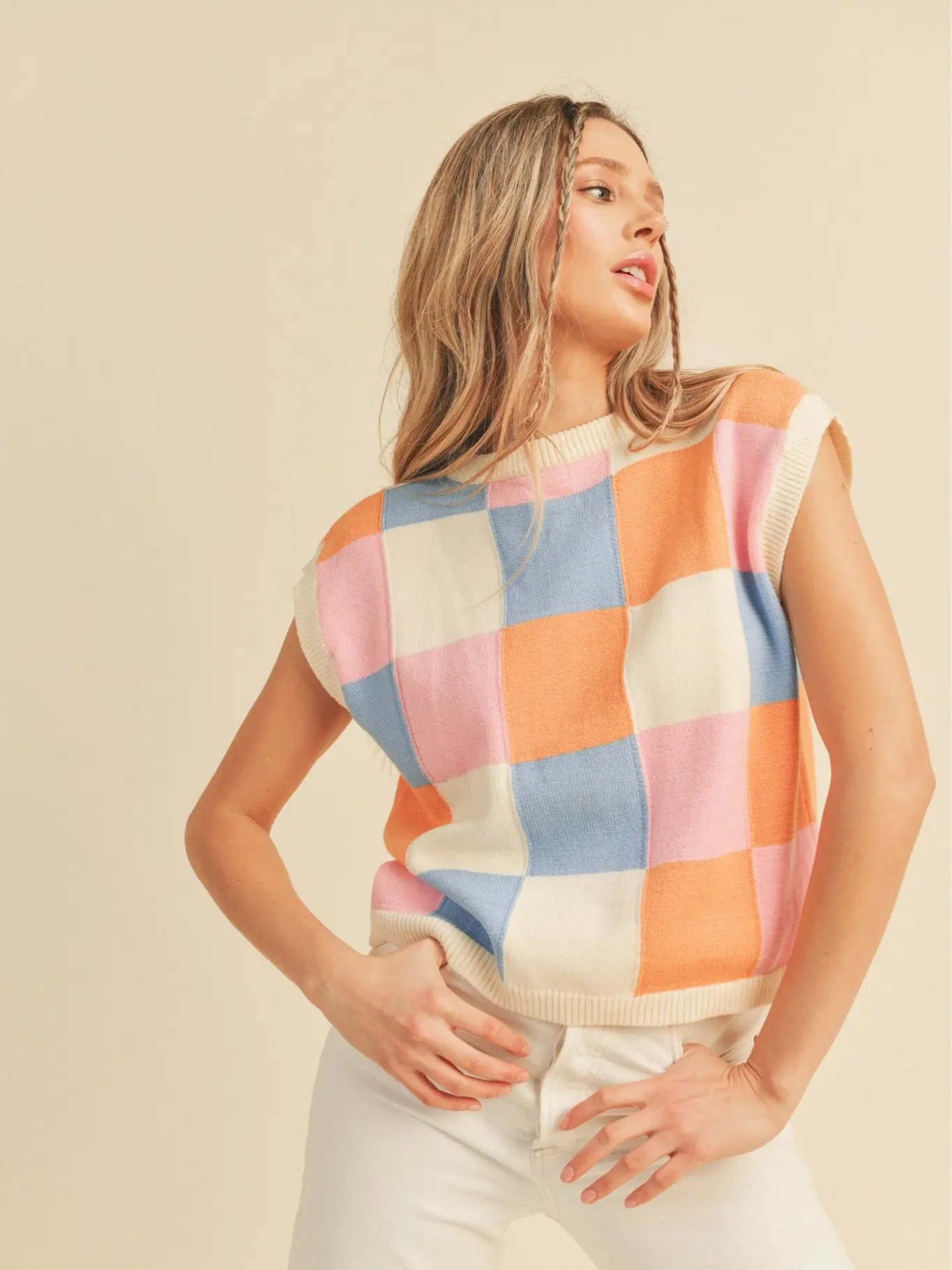 Checkered Sweater Vest Colorful