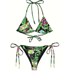 Inspired Scene Cyber Rave Print String Bikini - Triangle Bikini Set YNH