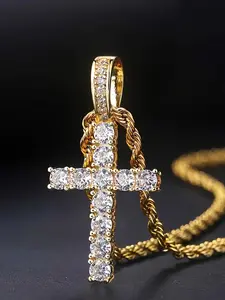 ICED CHICS Hip-hop Cross Pendant, 3mm copper inlaid zircon material cross, suitable for daily wear, festivals, birthdays, enhance temperament, suitable for both men and women, Cross Pendant Fashion Jewelry
