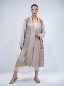 Linen Cardigan One Size XS-1XL with Embroidered Mesh Panels "Laura" - Stylish Linen Material & Intricate Embroidery for Versatile Wear