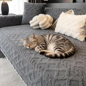 Premium 3D Geometric Velvet Couch Cover for Dogs & Cats | Ultra Soft Plush Slipcover & Anti-Slip Furniture Protector | Washable Pet Friendly Sofa Cushion Throw Blanket