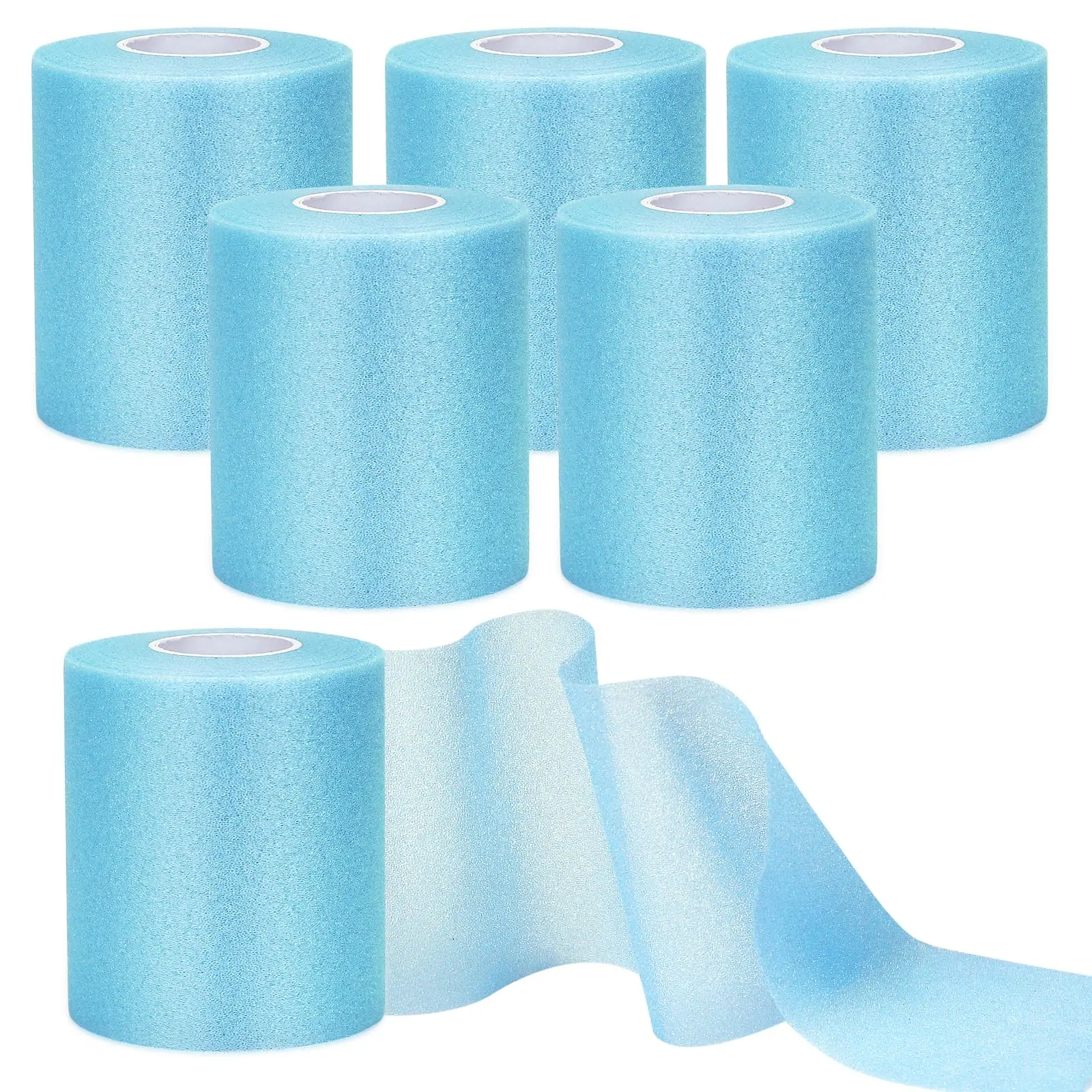 Blue Prewrap Athletic Tape 6 Roll Pre Wrap Headbands For Hair Soccer Foam Unrwrap Sports Ankles Wrists Hands Knees Elbows 2.75 Inches X 12 Yards