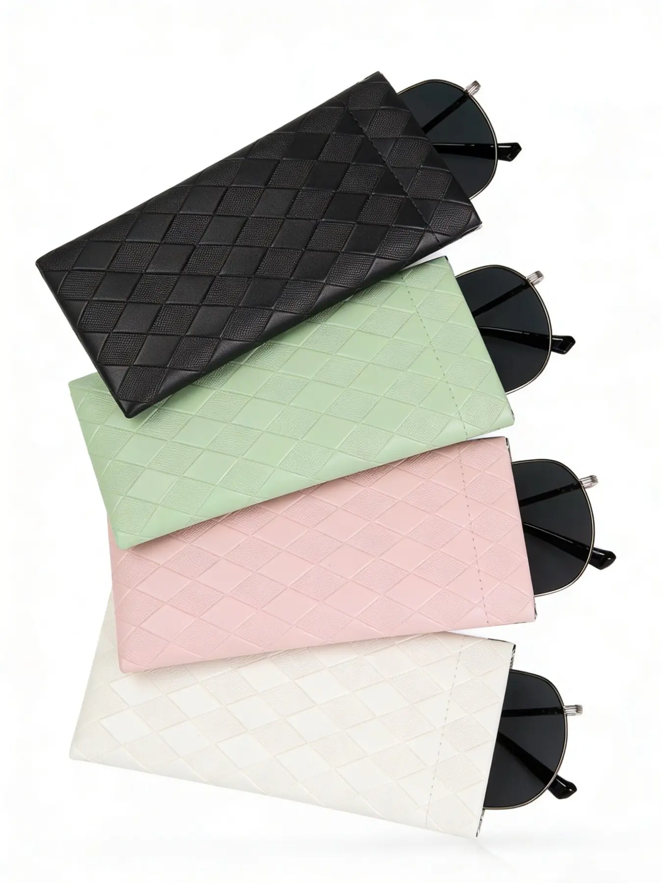 Minimalist solid color diamond shaped scratch resistant glasses storage bag, Portable sunglasses organizer, essential for back to school travel, soft PU glasses case, daily makeup storage bag, multifunctional paint bag, data cable accessory sorting bag