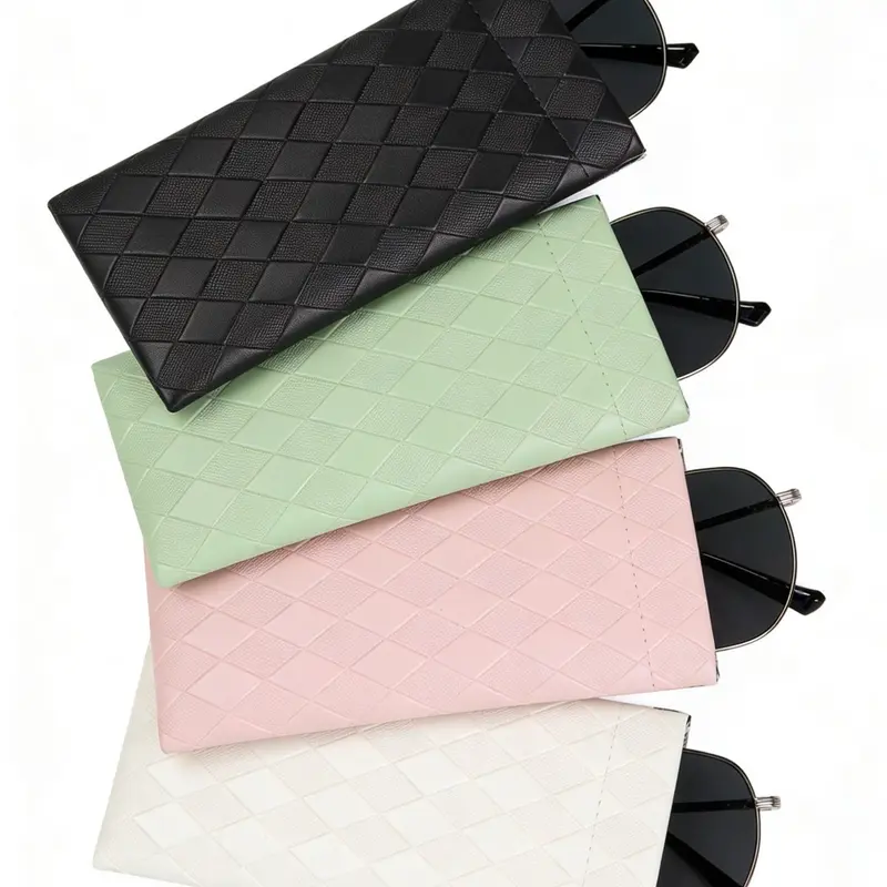Minimalist Solid Color Rhombus Scratch-Resistant Glasses Case, PU Material, Casual Style, All Seasons, Ideal for Travel and Gifts,Suitable for Thanksgiving, Christmas, Valentine's Day, men's gift giving