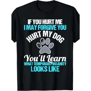 Men'S Fashion Casual T-Shirt Hurt My Dog Temporary Insanity, Dog Paw Print, Comfortable Fit, Drawstring Hood, Durable Material, Machine Washable, PLUS SIZE, Suitable for Daily Life, Travel, Gym