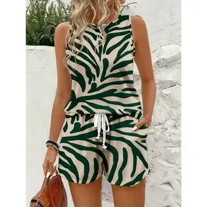 Women'S Zebra Print Shorts Vacation Style Two-Piece Set
