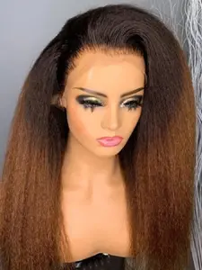Fashion Ultra-Soft 26 Inch Lace Frontal Wig, 180% Density Yaki Hair, Pre-Bleached Gradient, Daily Use, All Seasons