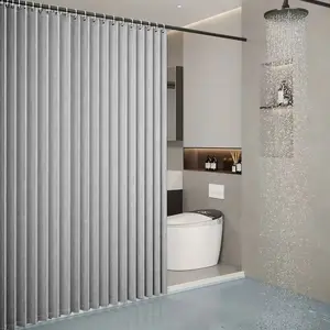 Space-Saving Foldable Shower Curtain, Bathroom Curtain, Waterproof Divider, Durable Polyester, Tool-Free Installation, Wall-Mounted Drapes, Vertical Aesthetic