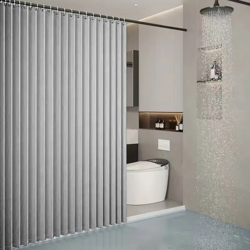 Space-Saving Foldable Shower Curtain Hookless, Bathroom Curtain, Waterproof Divider, Durable Polyester, Tool-Free Installation, Wall-Mounted Drapes, Vertical Aesthetic, Shower Curtain No Hooks