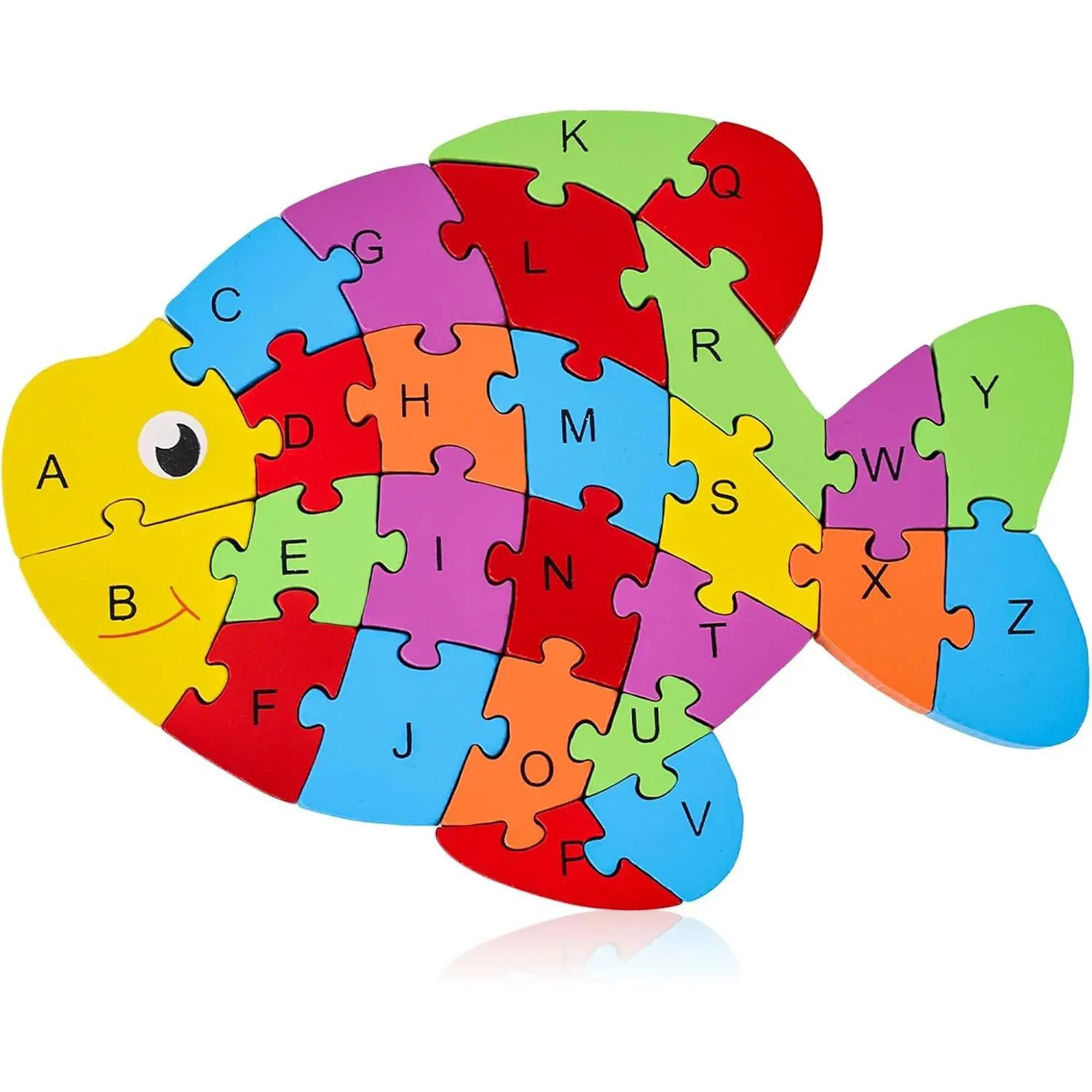 L-ITC037  Goldfish Wooden Puzzle for Kids, Alphabet and Number Jigsaw Puzzle Montessori Learning Blocks, Educational Preschool Toys for Toddlers, 26 PCS
