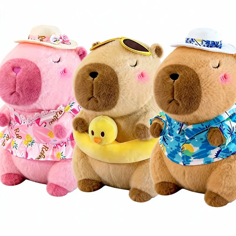 9.84in Kawaii Summer Capybara Stuffed Toy - Fiber-Filled, 24h Puff-Up, Removable Outfits, Summervibes Pillow, Quirky Whimsical Cute Gifts for BF Unique Gifts, Shirt-Included Cutecore Toy for Special Occasions
