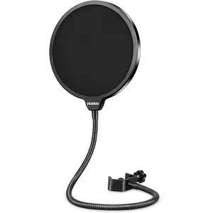 Professional Microphone Pop Filter Mask Shield For Blue Yeti and Any Other Microphone, Mic Dual Layered Wind Pop Screen With A Flexible 360° Gooseneck Clip Stabilizing Arm