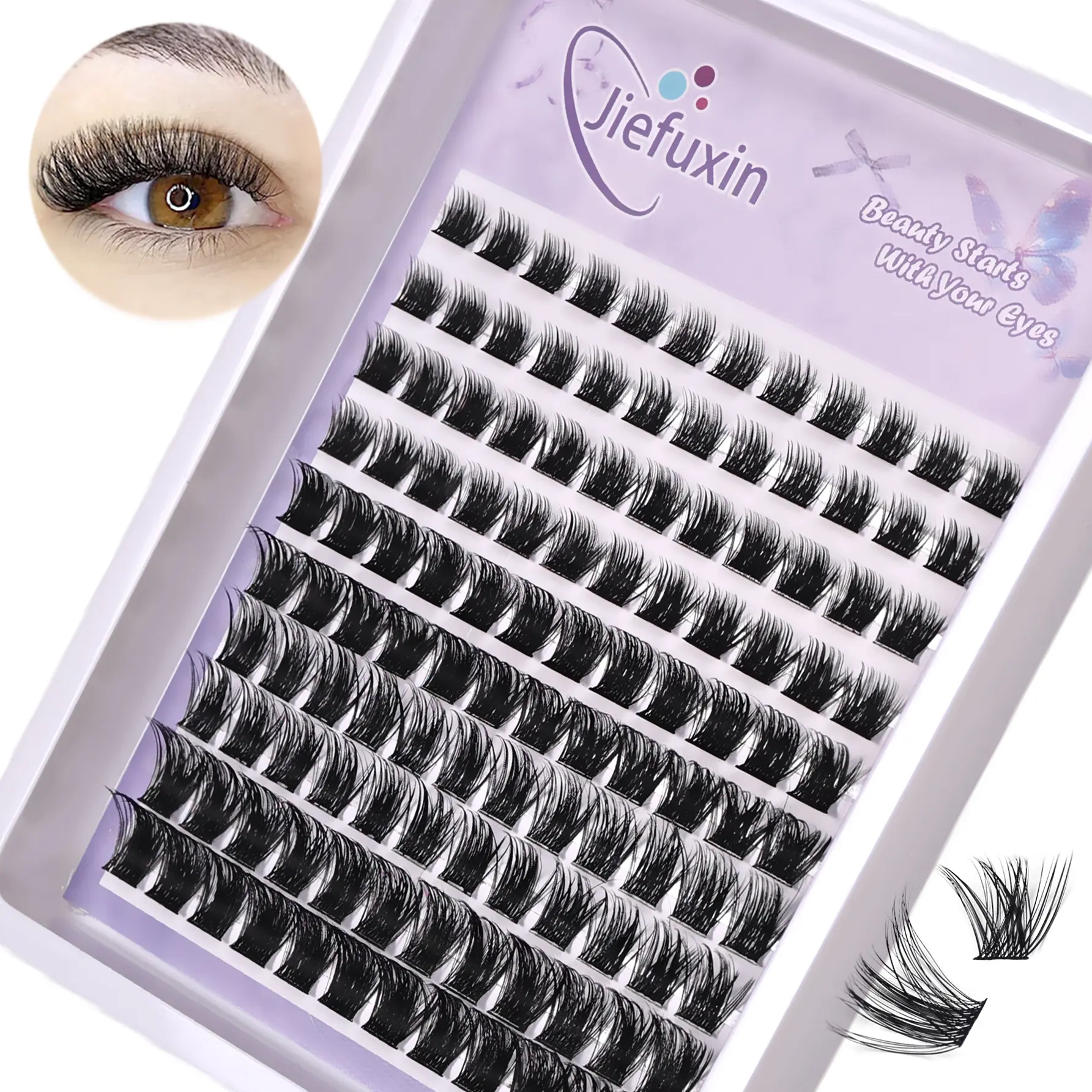 Lash Clusters 120pcs, 8-16mm Wispy Individual Lashes, Natural Look D Curl, Fluffy Cluster Lashes, DIY Eyelash Extension Kit, Wispy Lash Extensions