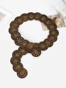 Women's Vintage Flower Decor Round Design Wide Belt, Punk Style PU Leather Belt for Daily Clothing Decor, Trendy All-match & Exquisite Belt for Birthday Gift