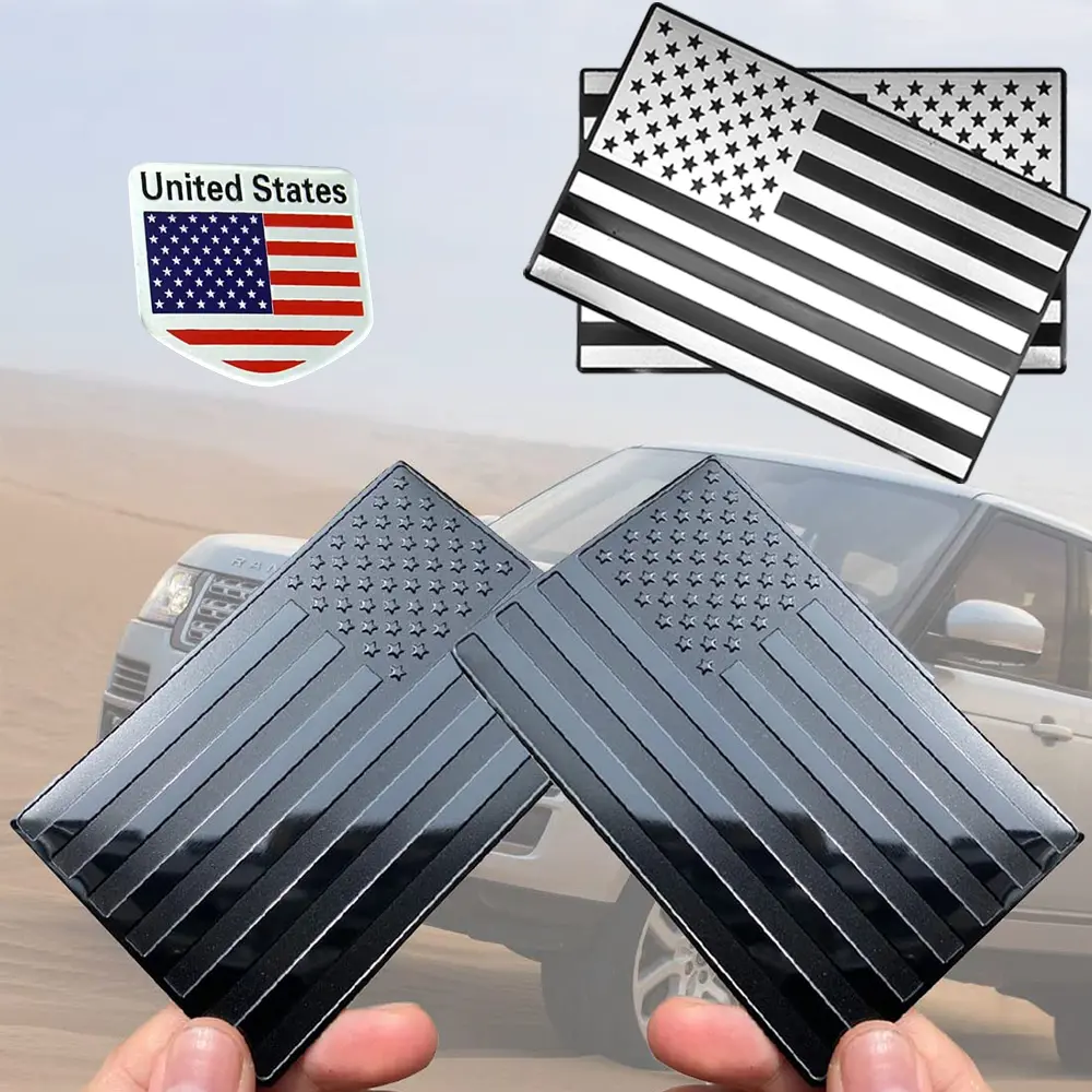 3D Embossed Aluminum Black American Flag Decal for Car – 1 Pair 5"x3" | Brushed Metal Stripes, Matte Black | UV-Proof, Rust-Free US Flag Stickers | Patriotic Decals for Truck, SUV, Motorcycle, Laptop