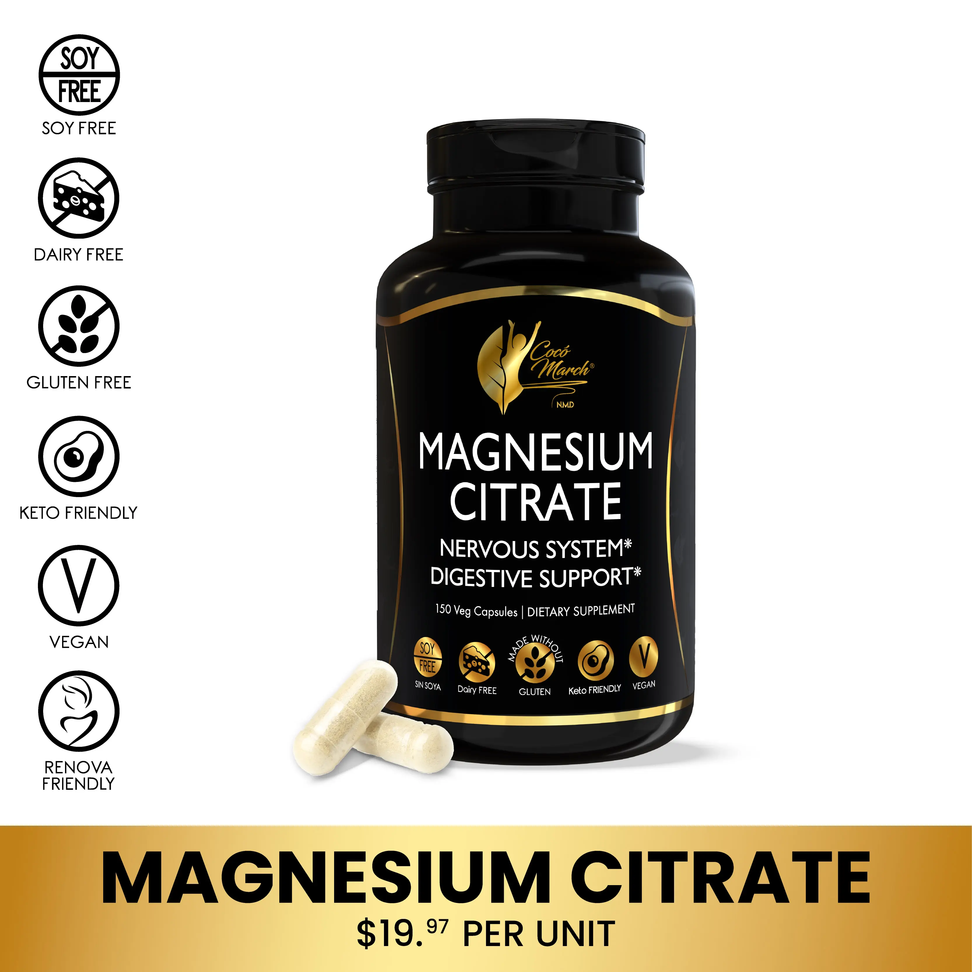 Coco March N.M.D Magnesium Citrate 500 mg per Serving 150 Capsules for ...