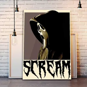 Scream Ghostface Poster, Movie Wall Art, Halloween Scary Mask Print, Vintage Film Decor, Creepy Gothic Wall Poster Ships Fast! No Frame