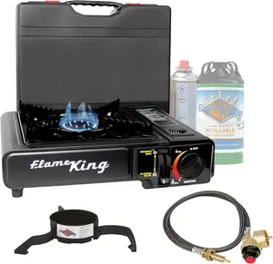 Flame King YSNVT-505-B Dual Fuel Butane & Propane Gas Camping Stove with Single Burner, Portable and Great for Outdoor Cooking, Backpacking, Hiking, & Emergency