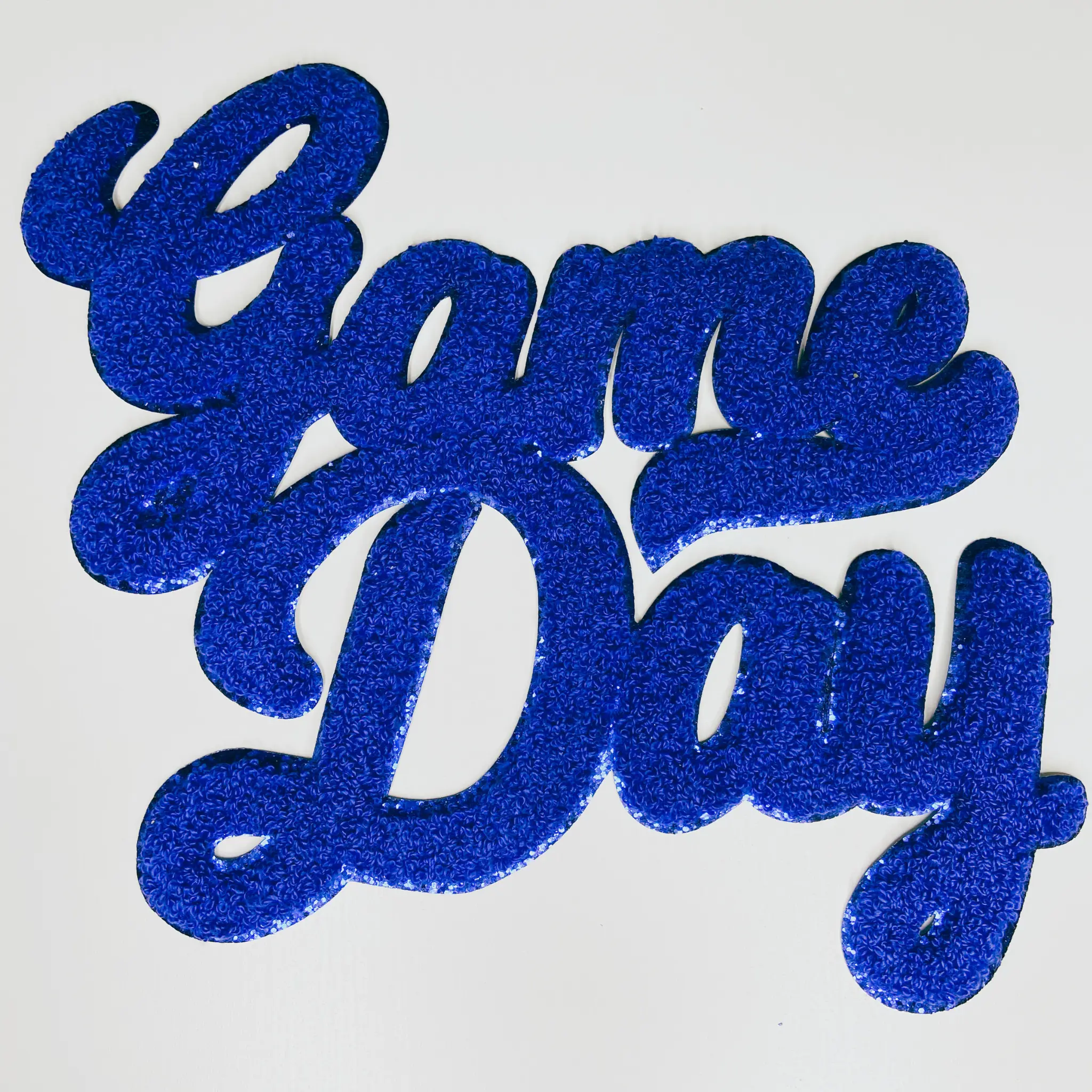 10.5” x 8.5"  GAME DAY script in Navy Blue - Chenille Patch
