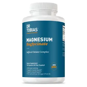 Dr. Tobias Magnesium Bisglycinate - 120 Capsules, 60 Days Supply - 200 mg per Capsule -  High Absorption Magnesium Buffered Chelate Complex, Supports Energy, Muscle, Bone & Joint Health