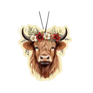 Highland Cow Air Freshener – Red Floral Crown  | Rustic Car Charm