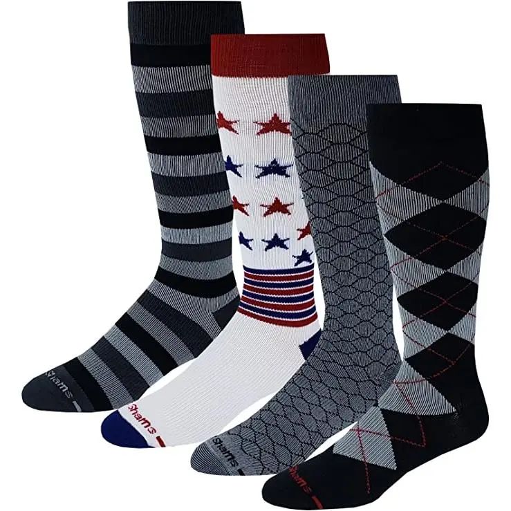Men's Big & Tall Compression Socks (4 Pairs), Athletic Knee-High Cotton-Nylon Blend with 15-20 mmHg Support for Diabetic, Nursing & Edema