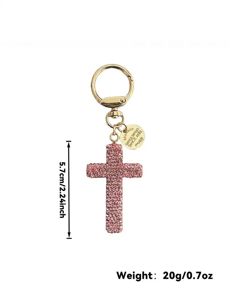 Ceramic Cross Keychain with Rhinestones, Creative Car Key Chain, Keychain Jewelry, Unisex Bag Charm, Valentine's Day Gift, All Seasons, Bag Pendant Keychain