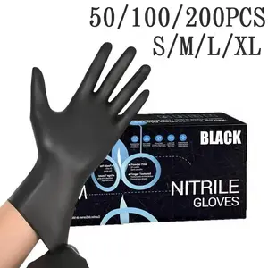 200/100/50 Pieces, Multipurpose Black Nitrile, Durable Cleaning Gloves, Alcohol-Free, Waterproof and Odorless, Suitable for Kitchen Waste Cleaning, Pet Washing, Outdoor Car Washing, Tattooing, Nail Art, Non-Medical Grade