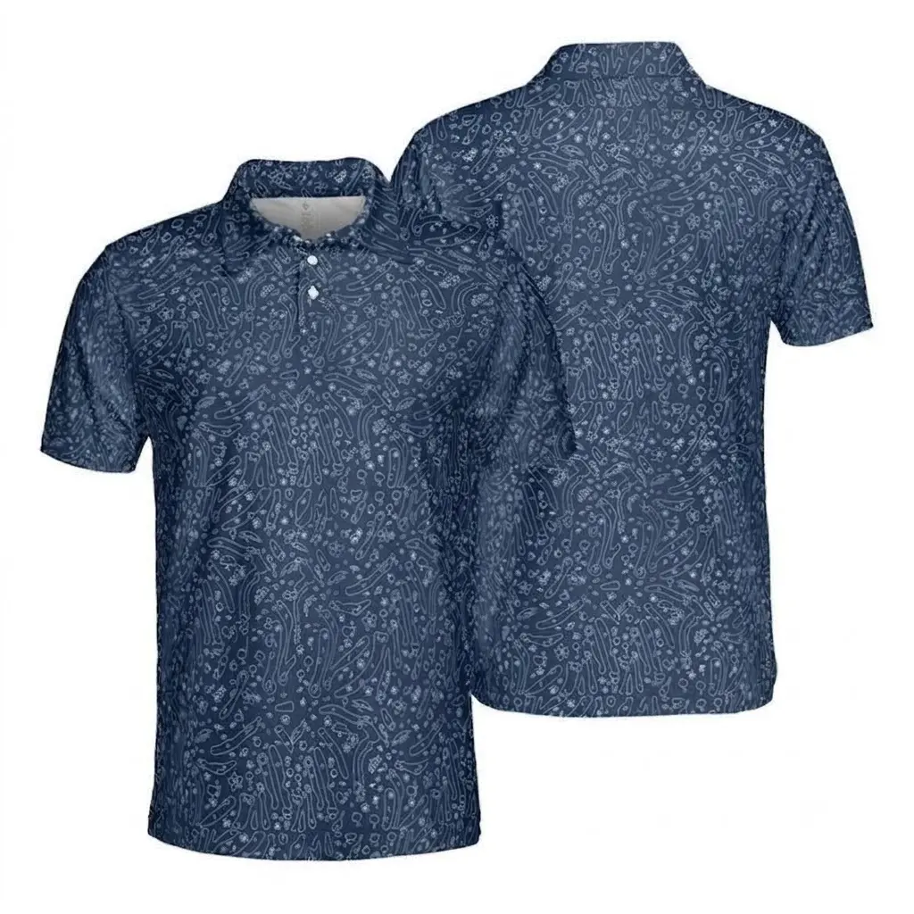 2025  Polo Shirt – Augusta Course Print, Dark Navy Golf Top, Cool Colors, Brighten Up Your Look, Classic Fashion, Full Size Options, Everyone Can Find Their Fit, Easy to Wear, Trendy Polo for Him, Sizes S-5XL, Gift For Him, Gift For Her, Clean