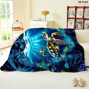 Vibrant Sea Turtle Underwater Scene Throw Blanket, Single - sided Printed, Multiple Specifications Available, Soft Cozy Fabric, Ideal for Napping/Office/Lounging, Artistic Whimsical Design, Perfect for Adults Seeking Relaxing Comfort