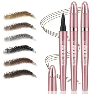 2Pcs Microblading Eyebrow Pen, Long-Lasting Waterproof Eyebrow Pencil with 4-Fork-Tip for 3D Realistic Brow, Easily Create Natural Hair-Like Brow Last All-Day, Eye Brow Pencils for Women -Brown
