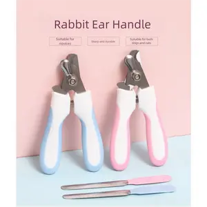 Professional Pet Nail Clippers with Safety Guard & Free File, Cute Rabbit Ear Handle Trimmer for Cats Dogs, Easy Grooming Tool