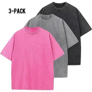 Holafish 3 Piece Set Shirt, Men's Cotton T-Shirts Oversized Unisex Short Sleeves Casual Loose Wash Solid Basic Tee Tops