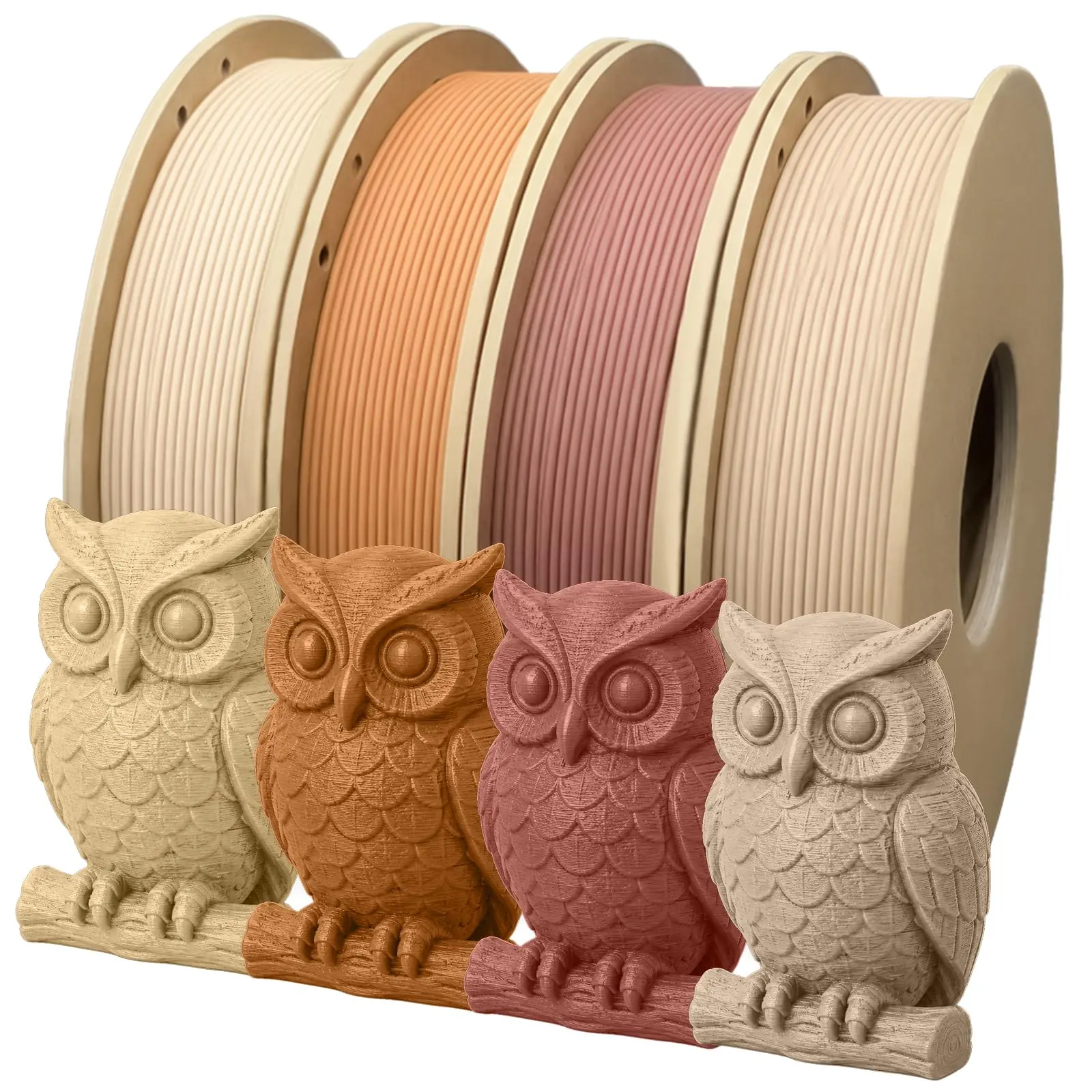 Wood PLA+ 3D Printer Filament Bundle, Wood Grain PLA+ Filament 1.75mm, Neatly Wound 3D Printing Filament Fits Most 3D Printers - 4 Spools 250g Each (Oak, Teak, Cherry, Light)