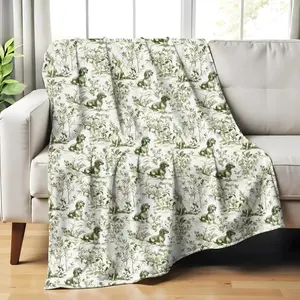 Dachshund Sage Green French Toile Blanket Toile Throw Blanket for Doxie Lovers Sausage Dog Blanket Toile de Jouy Gift Dog Cozy Blanket