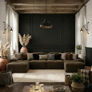 Hearth | Large U Shaped Brown Modern Cottage Farmhouse Style Sofa Couch