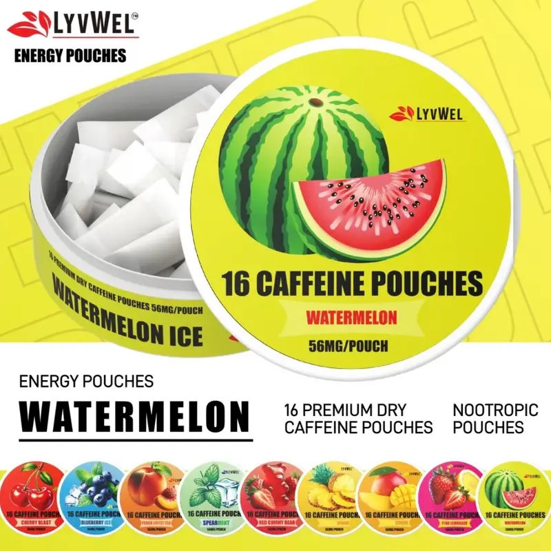 LyvWel Energy Pouches (5 Pack) (56mg fuel/pouch) energy Decky + lip pillow+ pre-workout+caffeine pouches +nootropics+coffee+energy pouches+upper decky