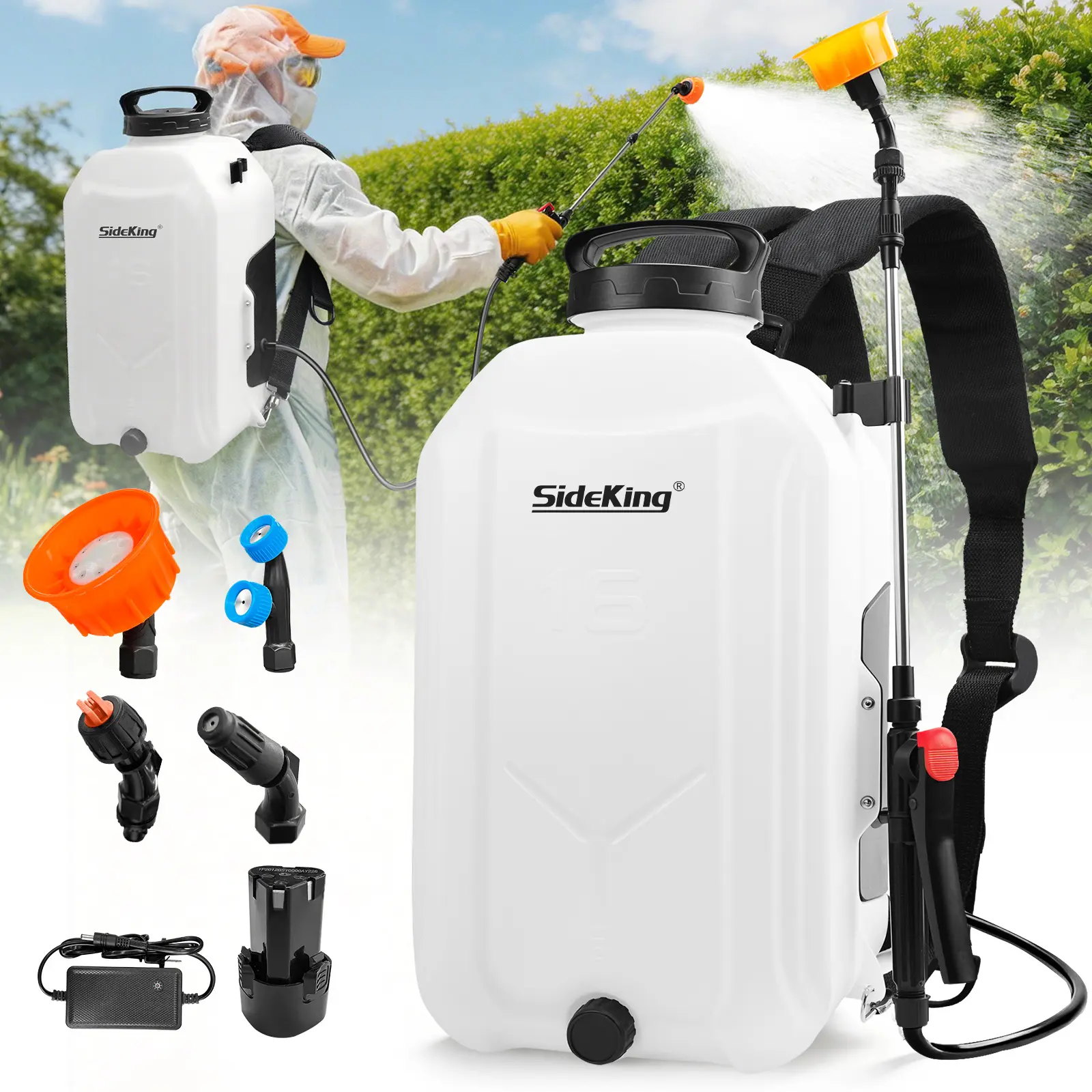 SideKing 4.2 Gallon Backpack Sprayer Battery Powered, 100 PSI Electric Garden Sprayer Compatible with Makita 12V Battery, Weed Sprayer with Telescopic Wand & 4 Nozzles for Lawn, Yard & Pest Control