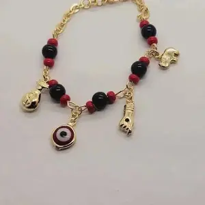 Brand New Brazilian 18k Gold Filled Red Evil Eye & Azabache Bracelet