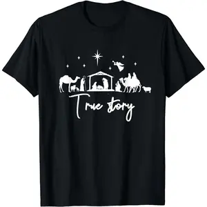 True Story Nativity Christmas Baby Jesus Manger Catholic T-Shirt Black X-Large