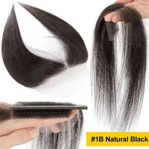 HD Swiss Lace Bangs Curtain Bangs 100% Human Hair Straight Hairpiece for Women Front Hairline Human Hair Toppers Replacement Toupee Air Fringe 10 Inch Middle Part Natural Black
