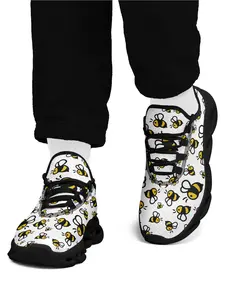 Shoes For Men, Whimsical Bee Print Lace-Up Low Top Sneakers, Lightweight Sports Shoes, Comfortable Running, Walking & Tennis Shoes, Breathable Plus Size