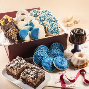 Dulcet Happy Cookies Party Gift Box - Hand-Designed Cookies, Brownies, and Crumb Cake - Basket, Baking